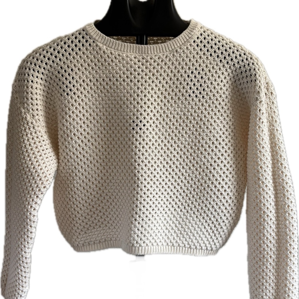 Cream Open-Knit Crew Neck Sweater